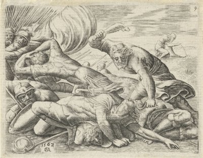 Sansón vence a los filisteos con una quijada de asno Historia de Sansón (título de la serie) de Cornelis Massijs