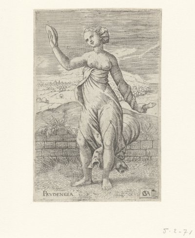 Precaución Prudencia (título sobre objeto) Las virtudes (título de la serie) de Cornelis Massijs