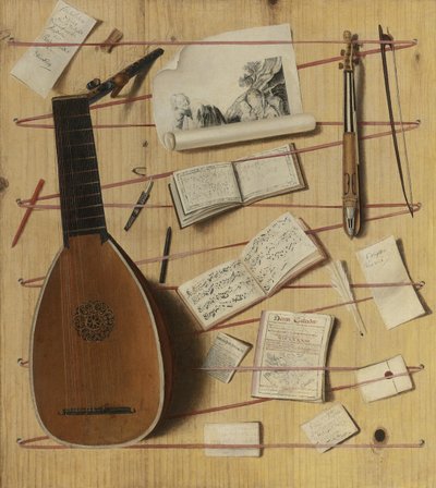 Trampantojo de naturaleza muerta con laúd, rabel y partituras de Cornelis Norbertus Gijsbrechts