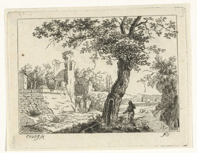Paisaje con ruina de Cornelis Ouboter van der Griendt