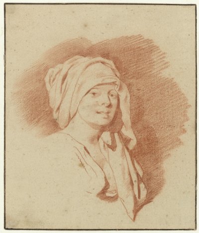 Estudio de una mujer, hasta el busto, con un tocado, mirando hacia la derecha de Cornelis Pietersz. Bega