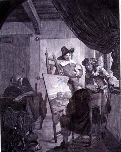 El Patrón y el Pintor, después de una pintura del siglo XVII de Cornelis Bega, siglo XVIII de Cornelis Pietersz Bega