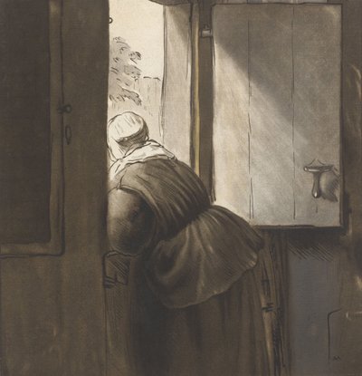 Una mujer apoyada en la puerta inferior, después de Rembrandt van Rijn de Cornelis Ploos van Amstel