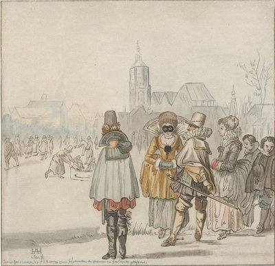 Compañía elegante sobre el hielo de Cornelis Ploos van Amstel (signed by artist)