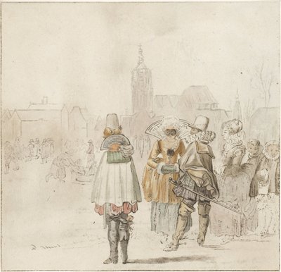 Compañía elegante sobre el hielo de Cornelis Ploos van Amstel (signed by artist)