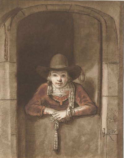 Chico inclinado sobre una puerta inferior de Cornelis Ploos van Amstel (signed by artist)