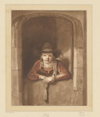 Niño inclinado sobre una puerta inferior de Cornelis Ploos van Amstel (signed by artist)