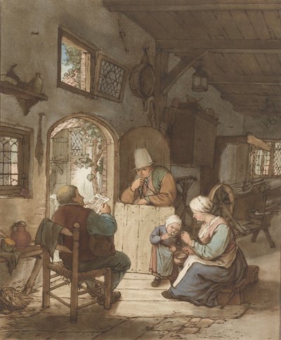 Lector de periódicos en interior de Cornelis Ploos van Amstel (signed by artist)