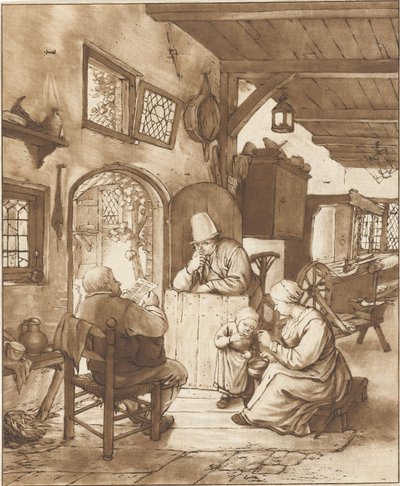 Lector de periódicos en interior de Cornelis Ploos van Amstel (signed by artist)