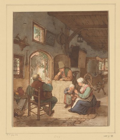 Lector de periódicos en el interior de Cornelis Ploos van Amstel (signed by artist)