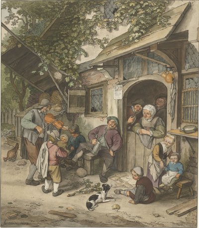 Fiddler frente a una posada de Cornelis Ploos van Amstel (signed by artist)