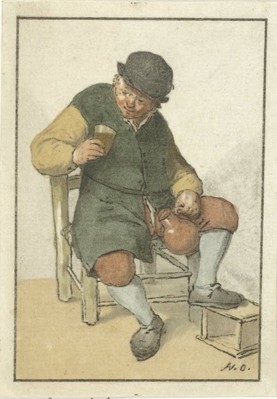 Granjero sentado con jarra de Cornelis Ploos van Amstel (signed by artist)