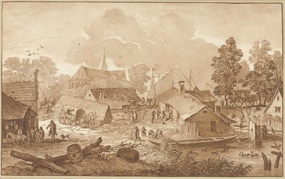 Vista del pueblo con estanque de Cornelis Ploos van Amstel
