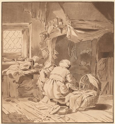 Interior de una casa campesina con dos mujeres de Cornelis Ploos van Amstel