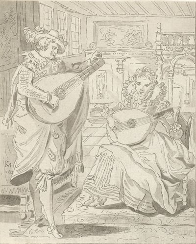 Laúd tocando caballero y dama de Cornelis Ploos van Amstel