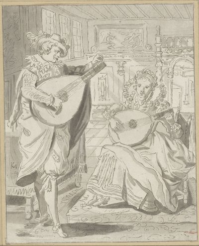 Laúd tocando caballero y dama de Cornelis Ploos van Amstel