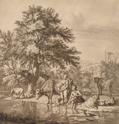 Pastor y pastora con su rebaño, 1763, publicado 1765 de Cornelis Ploos van Amstel