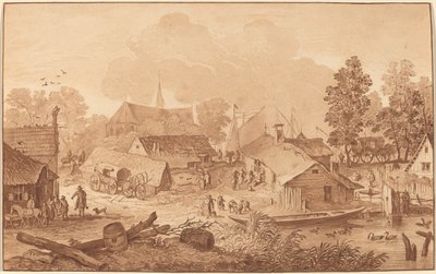 Pueblo con estanque de Cornelis Ploos van Amstel