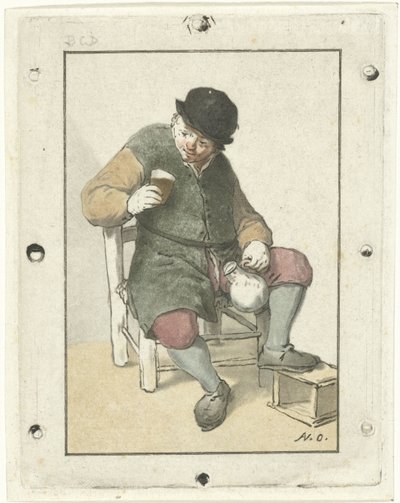 Granjero sentado con jarra de Cornelis Ploos van Amstel