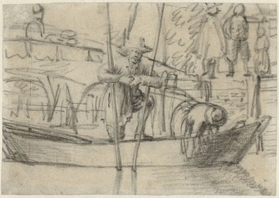 Hombre y mujer en una barca junto a la orilla de Cornelis Saftleven (attributed to)