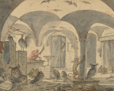 Un sótano encantado con animales de Cornelis Saftleven