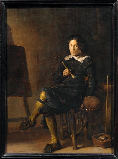Autorretrato con caballete ... de Cornelis Saftleven