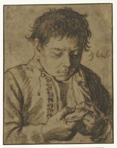 Chico quitándose las pulgas, medio cuerpo de Cornelis Saftleven