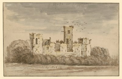 Ruinas de castillo, cubiertas de espesos matorrales de Cornelis Saftleven