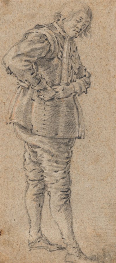 Un hombre de pie poniéndose una armadura de Cornelis Saftleven