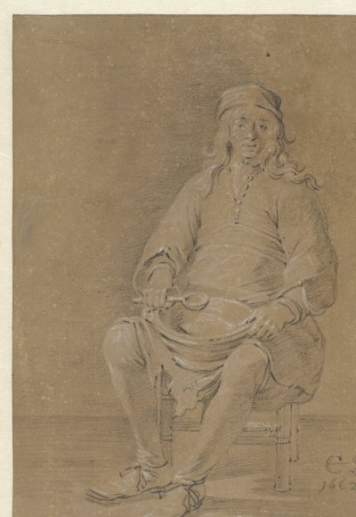 Hombre sentado con un cuenco en el regazo de Cornelis Saftleven