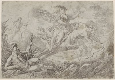 Nessus es alcanzado por el dardo envenenado de Hércules. de Cornelis Schut (I)