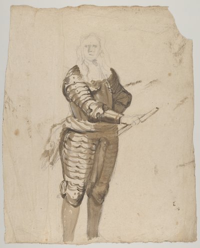 Estudio de un Comandante de Pie Sosteniendo un Bastón, reverso..., principios-mediados del siglo XVII de Cornelis Schut I