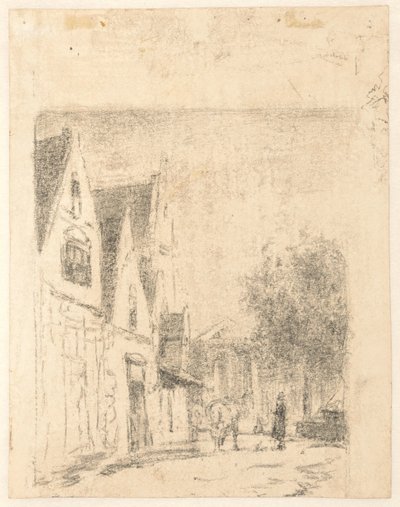 Vista de una calle con un caballo y un hombre de Cornelis Springer