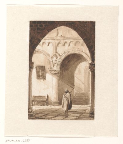 Interior de una iglesia con un monje de Cornelis Springer