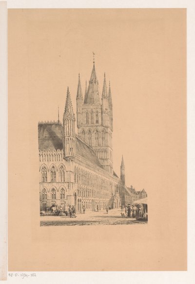 Lonja de los paños de Ypres Ayuntamiento del siglo XIII (título sobre objeto) de Cornelis Springer