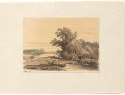 Paisaje en Brederode con caminantes en un sendero de Cornelis Springer