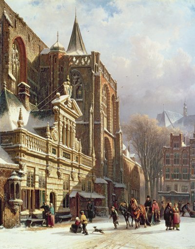 Vista de la Hoofdwacht y la Grote Kerk, Zwolle de Cornelis Springer
