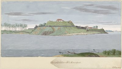 Fort Caliture en Ceilán, visto desde el río Fortres Caliture desde el lado Revier (título sobre objeto) de Cornelis Steiger