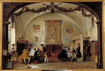 Alegoría de la guerra contra Francia. Soldados holandeses estudian estrategias durante la Guerra de Sucesión Española (1701-1714) entre Francia y España y una coalición formada por Inglaterra, los Países Bajos y Prusia de Cornelis Troost