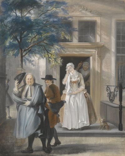 "La tristeza fingida": primer acto, undécima etapa de la comedia de David Lingelbach "La virtud fingida descubierta" (1687) de Cornelis Troost