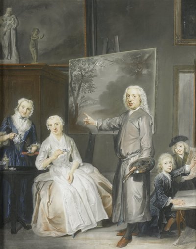 El pintor de paisajes Dirk Dalens III (1688-1753) con su segunda esposa Maria Schaack (fallecida en 1766) y sus hijos Anna (nacida en 1725), William (1737-60) y Jacobus (1741-63) de Cornelis Troost