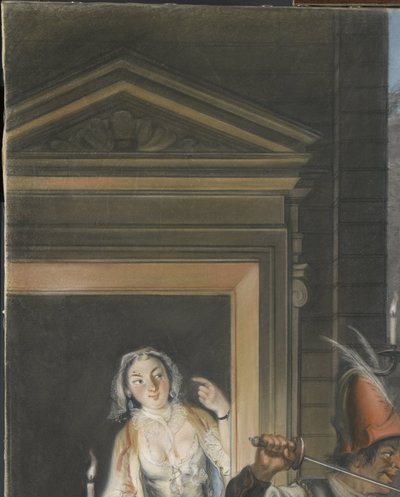 La escena del soborno del segundo acto de la comedia de Johan van Paffenrode "Hopman Ulrich o la avaricia engañada" (1661). de Cornelis Troost