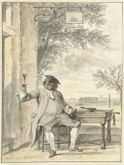 Excursionista descansando frente a la posada The Mosse Knip de Cornelis Troost