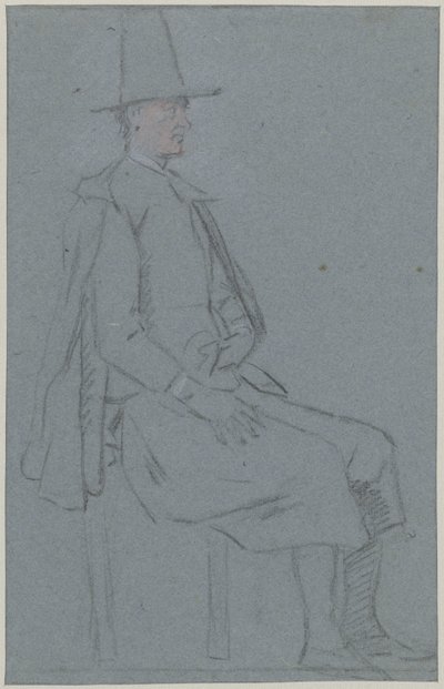 Curandero sentado, perfil a la derecha, una mano en el muslo de Cornelis Troost