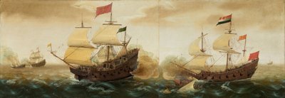 Un encuentro naval entre barcos de guerra holandeses y españoles de Cornelis Verbeeck