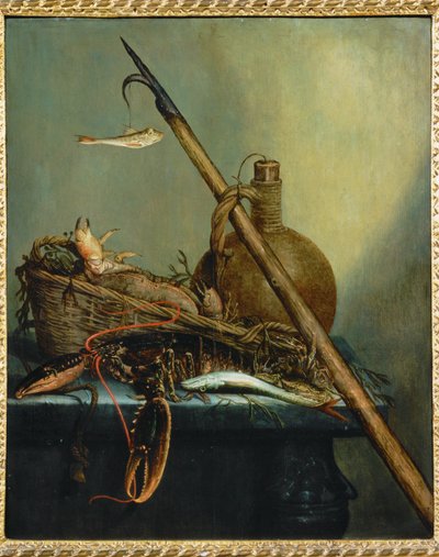 Bodegón con jarra, crustáceos y pescado (pintura sobre lienzo) de Cornelis Verbeeck
