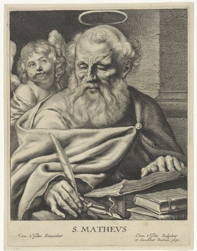 Evangelista Mattheüs S. MATHEVS (título sobre objeto) Vier evangelisten (título de la serie) de Cornelis Visscher (II)