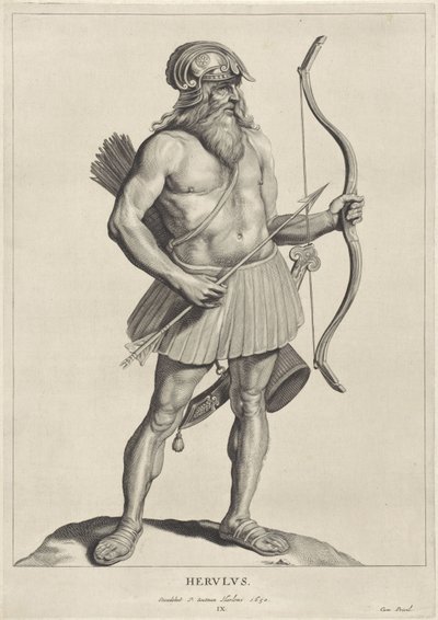 Herulen
Herulus (título del objeto)
Oude hier woonachtige volken (título de la serie)
Peplus sive Gothorum, Wandalorum, Svevorum, Herulorum, Gepidarum, Marcomannorum et quadorum veterum Imagines ex antiquis monumentis et museo Marci Zuerii Boxhornii (tí de Cornelis Visscher (II)