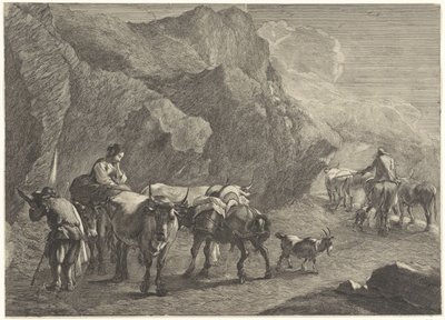 Paisaje rocoso con pastores. de Cornelis Visscher (II)