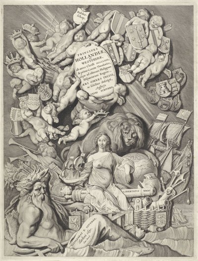 Impresión del título de una serie de condes y condesas de Holanda, Zelanda y Frisia Occidental
PRINCIPIOS / HOLLANDIÆ, / ZELANDIÆ ET FRISIÆ, / (...) / PETRI SCRIVERII (título en el objeto)
Condes y condesas de Holanda, Zelanda y Frisia Occidental (título de Cornelis Visscher (II)